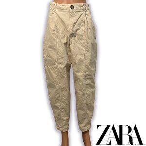 Zara Cotton Baggy Beige Pants Paperbag Trousers Women’s Medium
